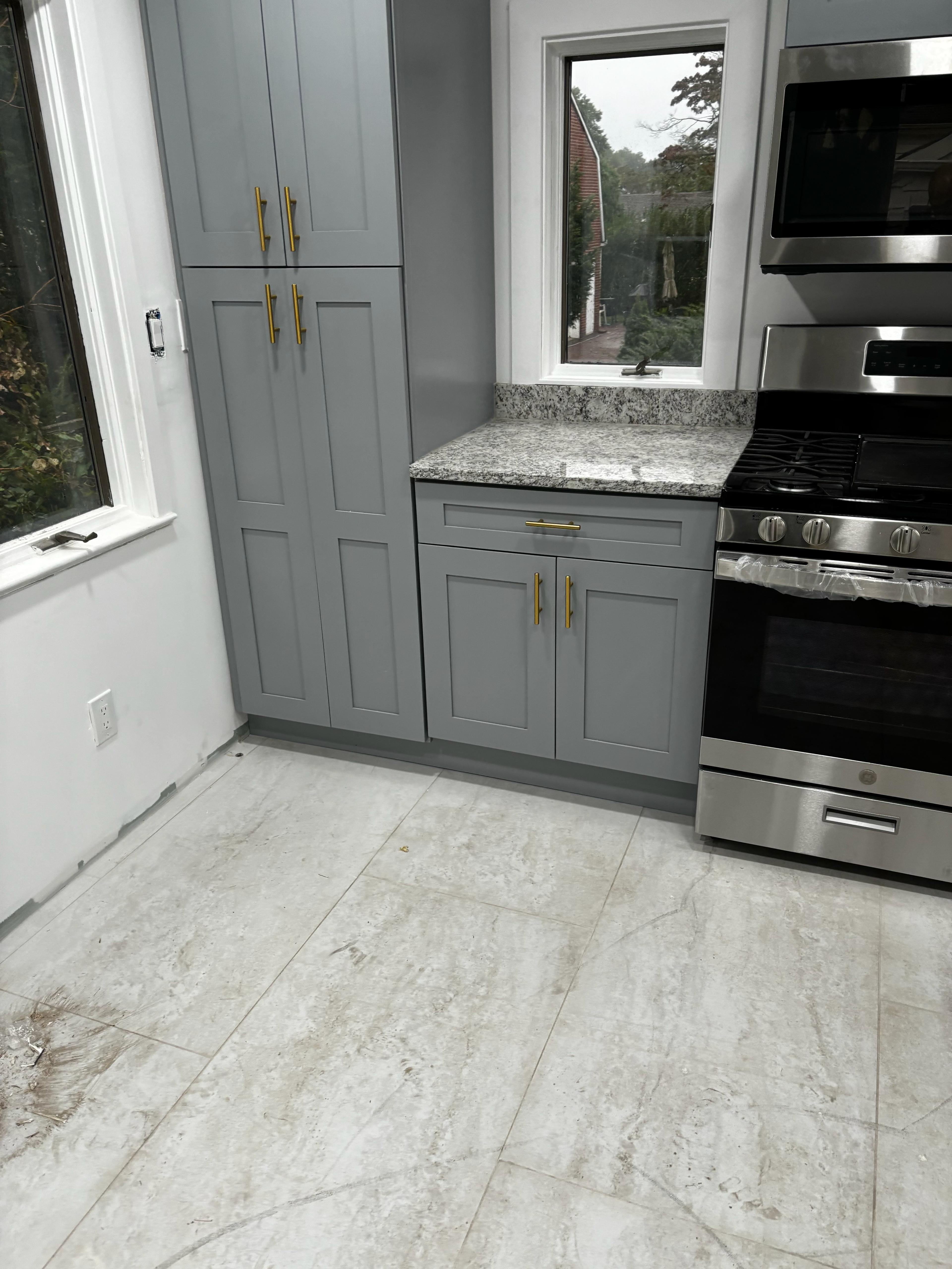 Dated cabinets to bright family kitchen